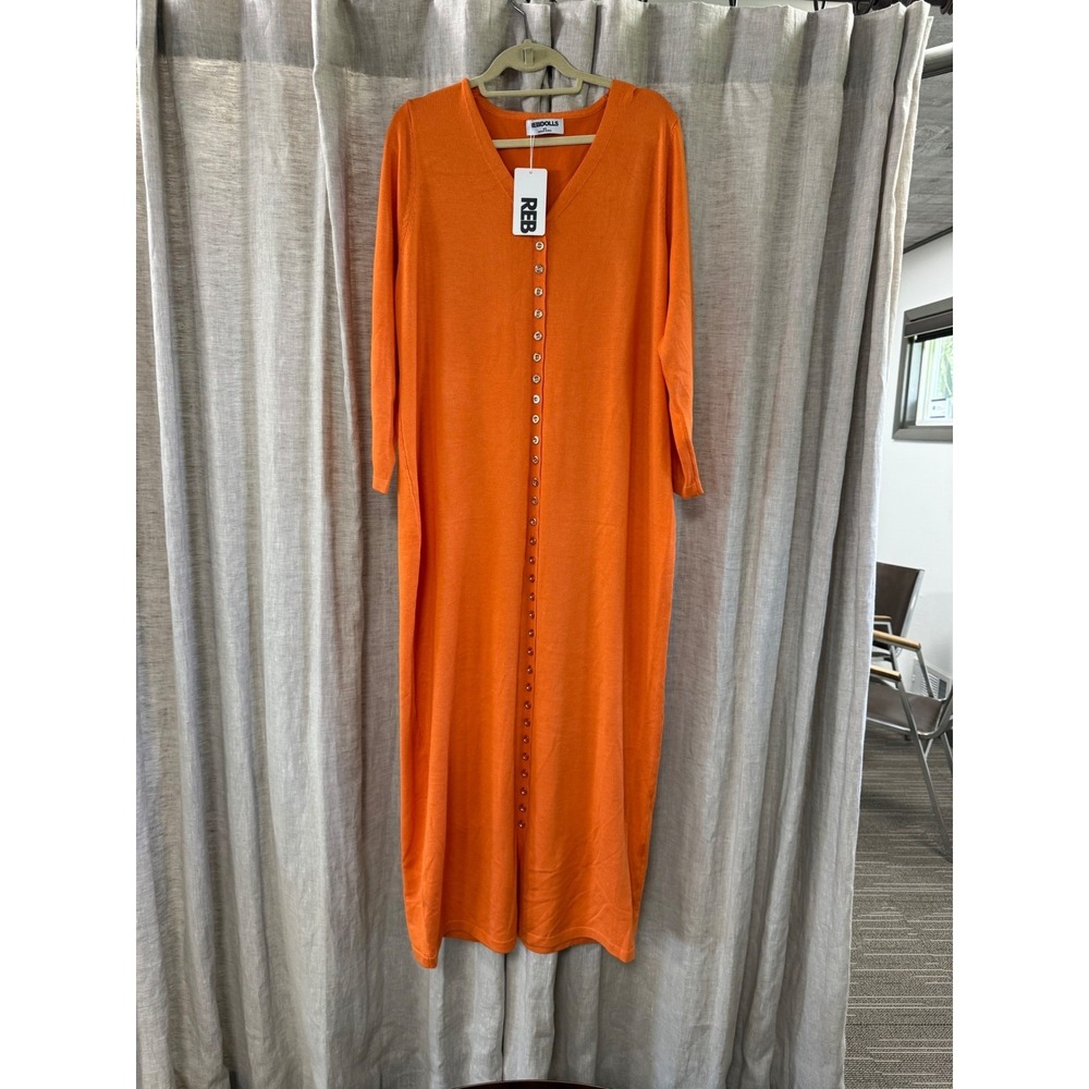Rebdolls Celine Button Down Sweater Maxi Dress Orange 4X Plus Size Long Sleeve